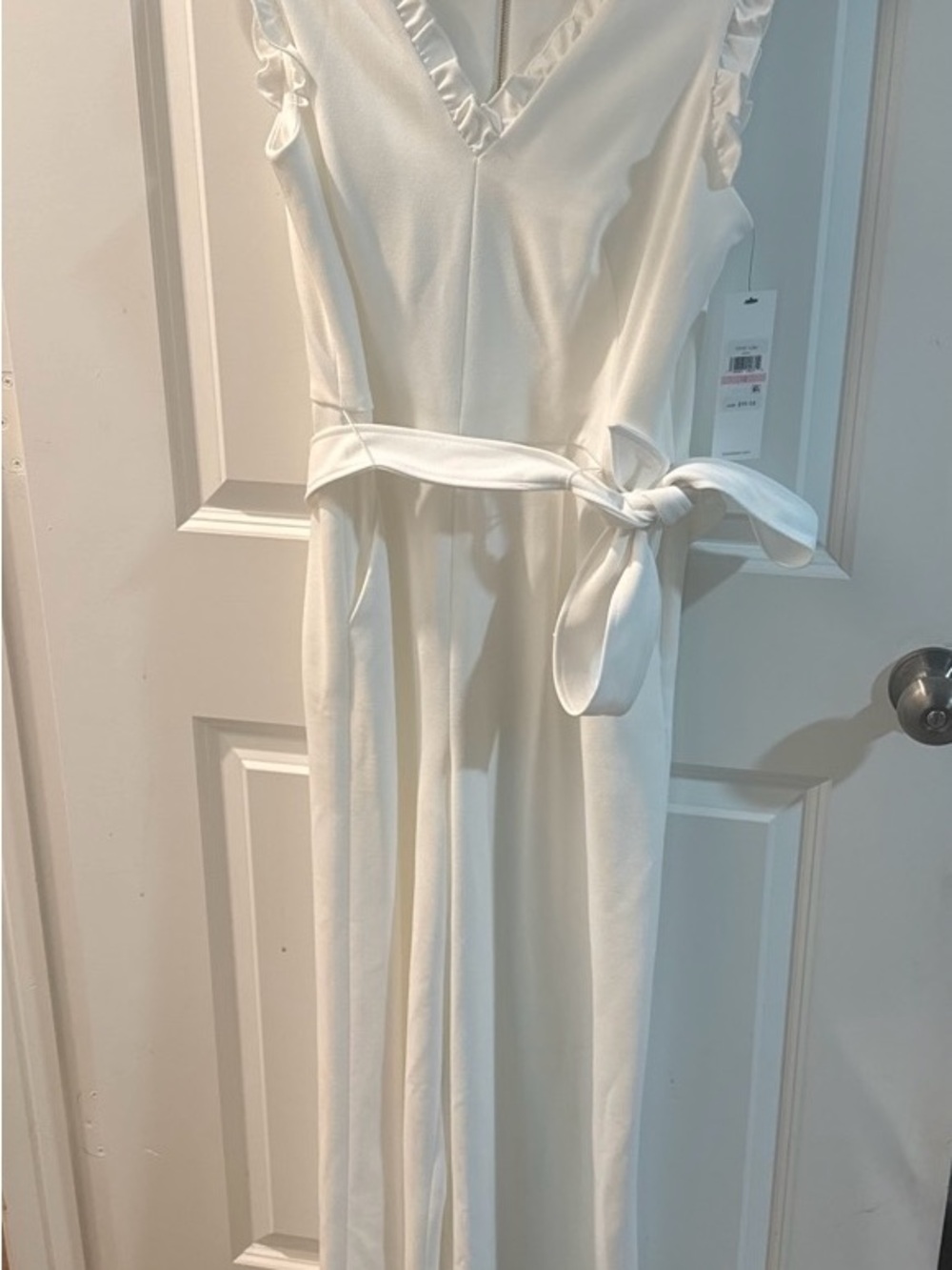 Calvin Klein Cream Wrap Jumpsuit with Waist Tie